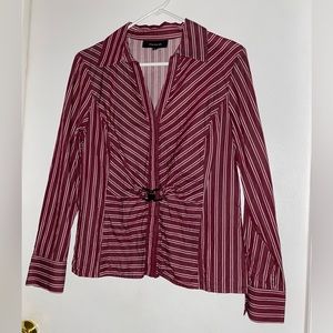 Burgundy and white striped button down shirt size medium